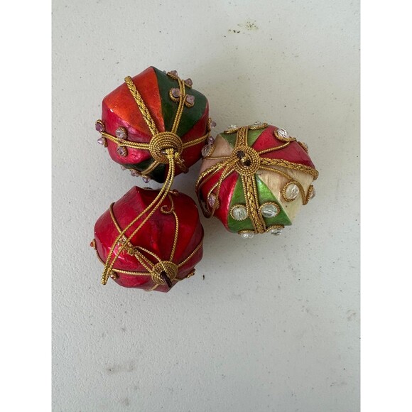 Mid Century Embellished Textured Braided Cords Christmas Tree Ornaments Set Of 3 - Picture 3 of 3